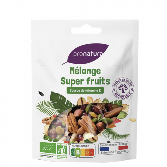 <p class="nom-secs">Mélange super fruits</p><p class="poids-secs">125g</p><p>Mûres Blanches - Canneberges - Baies de Goji</p><p class="poids-secs">Non UE</p