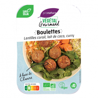 <p class="nom">Boulettes</p><p class="description">Ces boulettes aux lentilles corail à base de chanvre et riches en protéines sont délicatement parfumées avec un mélange d’épices au curry et de lait de coco qui leur donne un goût délicieux qui vous fera voyager.</p>