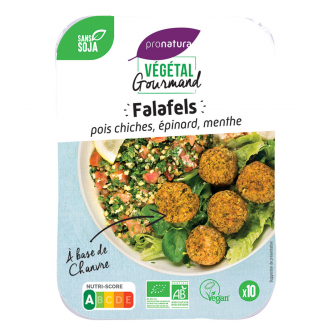 <p class="nom">Falafels</p><p class="description">Cette recette de falafels aux pois chiches, épinards, chanvre et menthe est pleine de saveurs levantines qui vous feront voyager au Proche Orient à coup sûr. Vous pourrez donner libre cours à votre imagination en 
réalisant de nombreuses recettes
végétariennes variées et équilibrées</p>