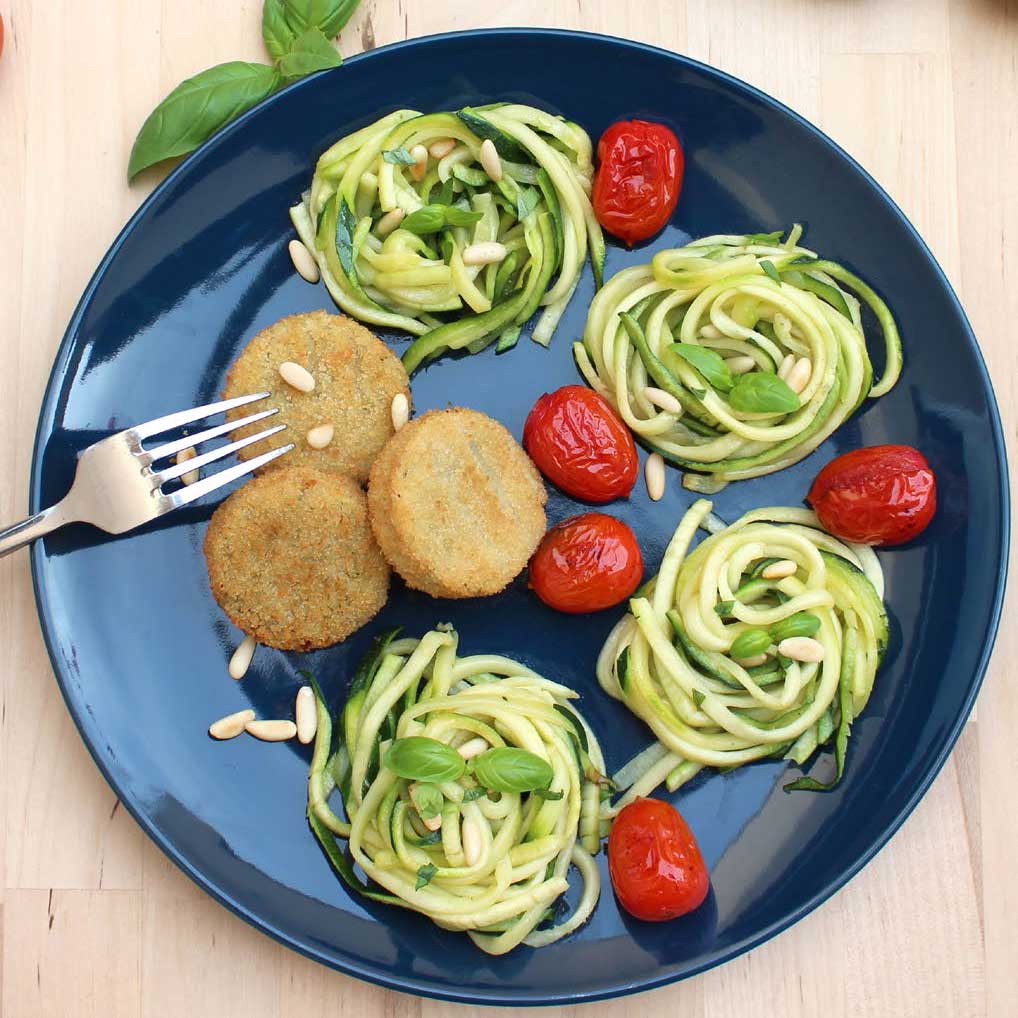 Les spaghettis de courgettes et panés de brocolis 